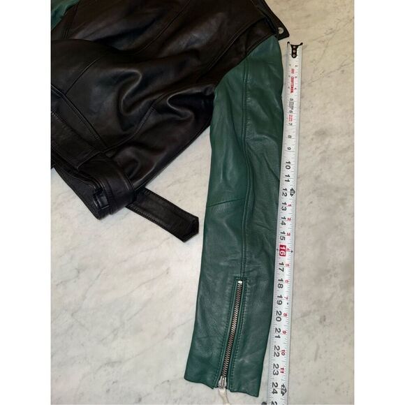 Muubaa Womens 100% Lamb Leather Jacket Size 2   Taimar Black/Hunter Green Leathe - Picture 10 of 13